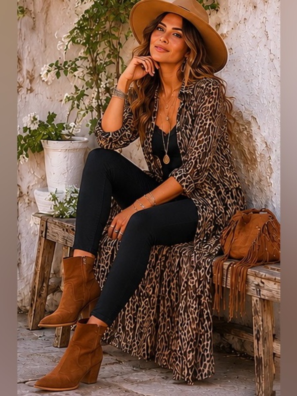 G.I.L.I. Leopard Print Long Sheer Animal Print Duster | Boho Chic | SIze M